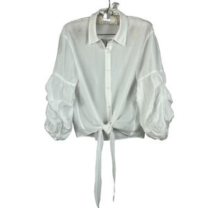 Dantu Shirt Women's EUR L White Collar Puff Sleeve Tie Front Blouse